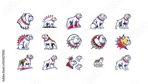 Bulldog Mascot Logo Set  Aggressive Vintage Dog Emblem Vector Symbols for Sports Teams, Clothing, Branding, Apparel Design and Esports