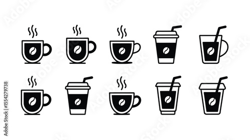 Wallpaper Mural Coffee cup icon set, simple black and white line icons featuring hot and iced coffee drinks in grid layout for beverage branding and digital design use. Torontodigital.ca