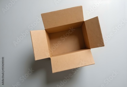 Opened Cardboard Box on Neutral Background – Shipping and Packaging Concept

