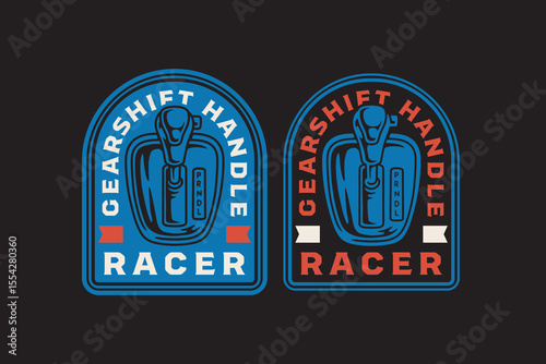 gearshift handle retro badge logo. vintage automotive gearshift part emblem design. racing car transmission illustration patch for automotive, car, garage, racing apparel and garage branding