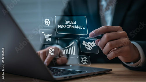 business icons and text. The main text SALES PERFORMANCE