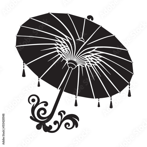 Black Parasol Silhouette Vector, High Quality Illustration on White Background