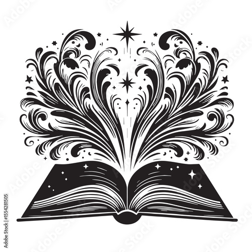 Black Open book Silhouette Vector, High Quality Illustration on White Background
