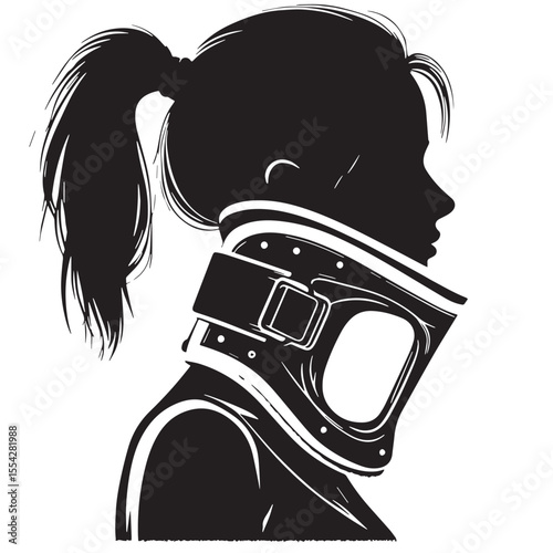 Black Patient with neck brace Silhouette Vector, High Quality Illustration on White Background