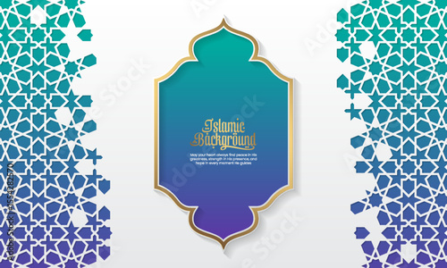Elegant Islamic background with golden lanterns and crescent moon decoration