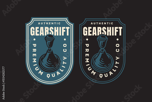 gearshift knob emblem logo in retro style. classic manual shifter badge logo. automotive gearshift parts vintage illustration patch logo design for automotive, garage, racing merchandise and branding