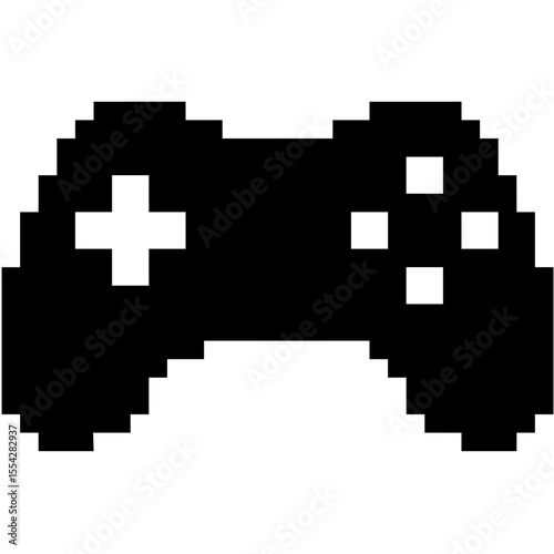 Pixel game controller icon vector, designed with a retro, 8-bit aesthetic. Perfect for gaming themes, digital entertainment, vintage console designs device