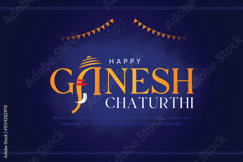 Vector illustration of happy Ganesh Chaturthi festival of India. Creative greeting card in typography.