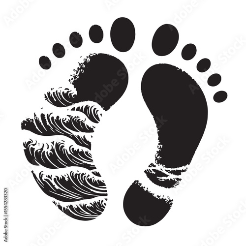 Black Sand Footprint  Silhouette Vector, High Quality Illustration on White Background