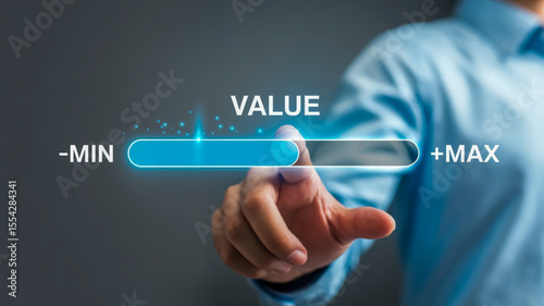The slider is a horizontal blue bar with a glowing effect, positioned horizontally across the center of the image. The text VALUE is in white capital letters above the slider