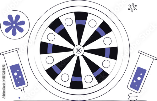 Flowers and pollens spinning in concentric motion like inside a lab centrifuge, creating spiraled motion