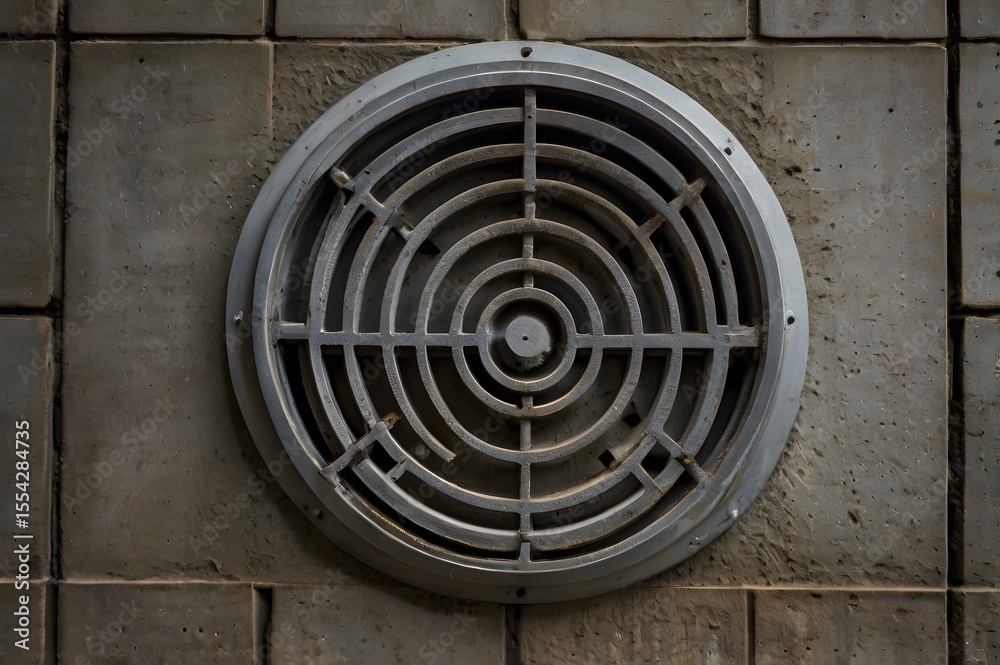 Round ventilation grille mounted on a concrete wall, industrial style
Round ventilation grille mounted on a concrete wall, industrial style