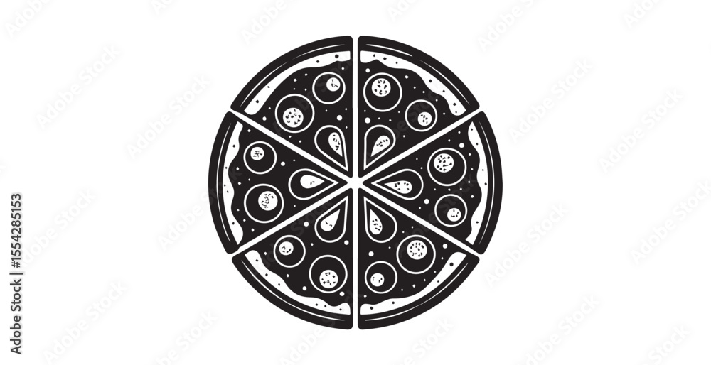 Stylized black and white pizza slices forming a circle silhouette