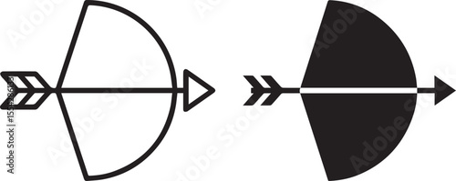 bow and arrow, minimalist geometric design, black and white, simple shapes, iconic, modern, vector graphic