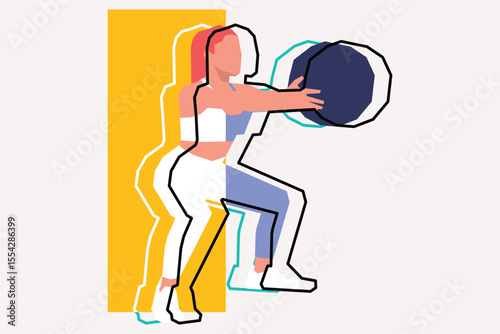 Sport woman exercising using ball vector illustration