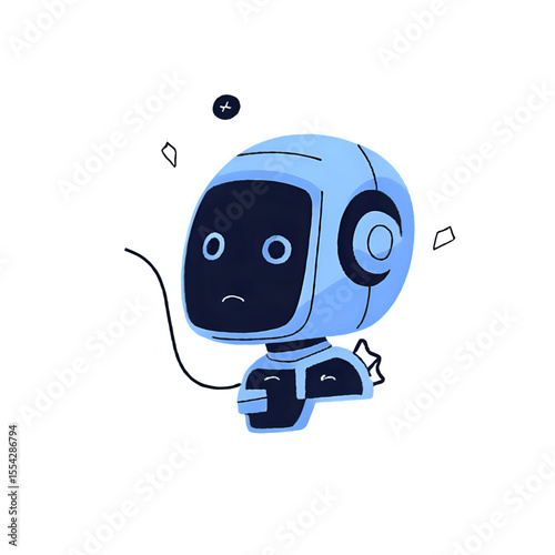 Sad Robot Illustration: AI Emotion, Digital Art, Blue Robot Character