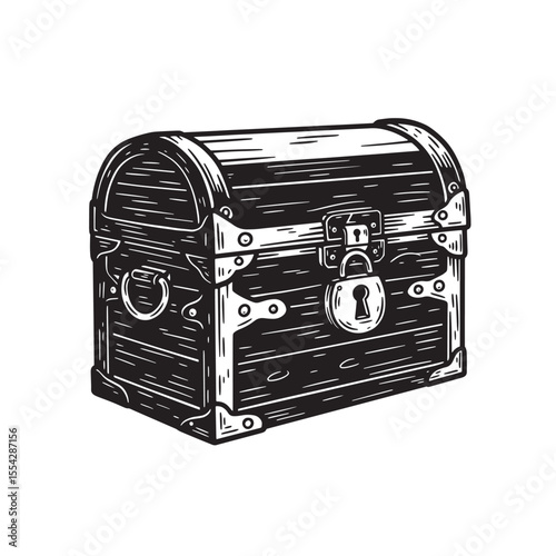 Detailed illustration of a vintage art silhouette treasure chest isolated on white