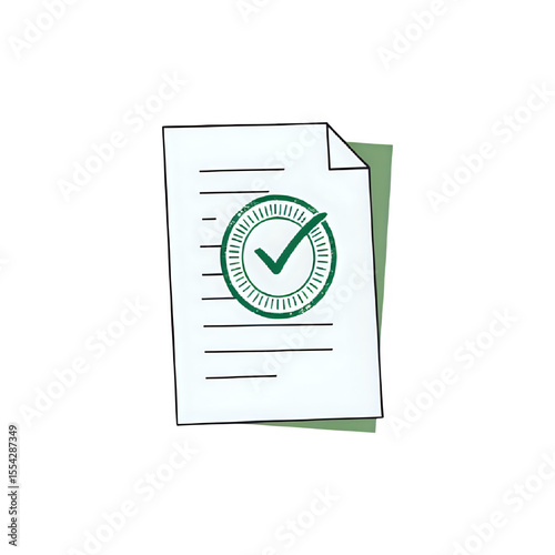 Approved Document: Checklist Icon, Green Checkmark Seal, Business Illustration