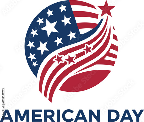 Modern American Day Logo with Flag and Shooting Stars