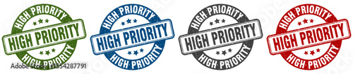 high priority stamp. high priority round stamp set isolated on white background