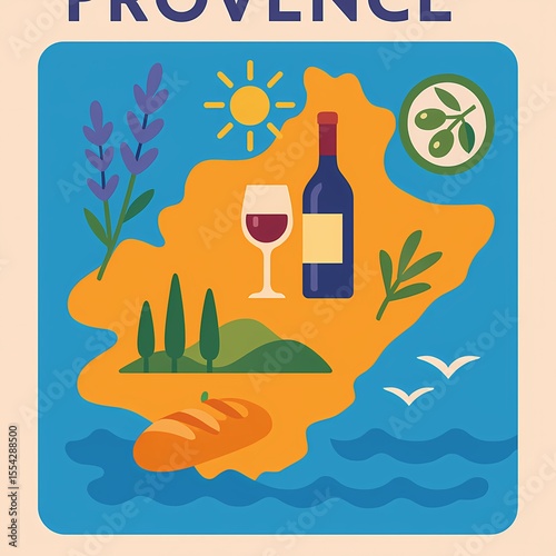 Decorative Map of Provence with Regional Symbols – AI generated