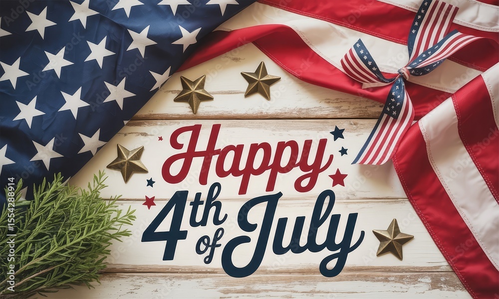 Fototapeta premium Happy 4th of july american flag stars and festive decoration