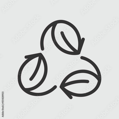Three stylized leaves with arrows forming a circular recycling symbol