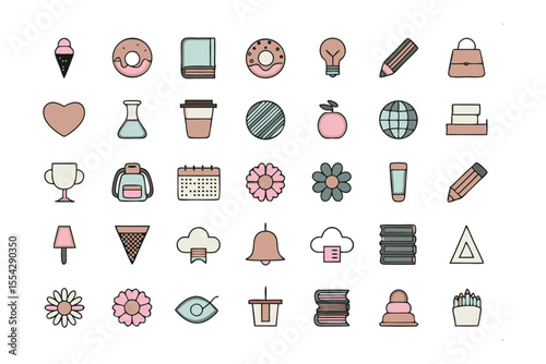 Collection of Icons: A charming assortment of colorful, whimsical icons, each designed with meticulous detail and evoking a sense of playful creativity.