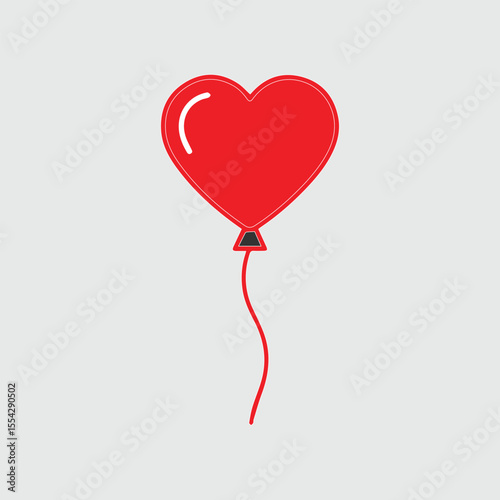 Simple red heart shaped balloon floating with a thin string against a light gray background