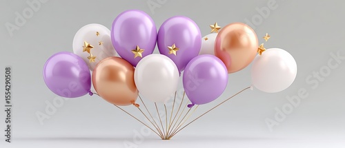 A Colorful Collection of Pastel Floating Balloons with Golden Stars for Your Creative Graphic Designs and Projects