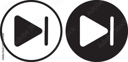  vector illustration of two circular play buttons, one with a filled in interior and one with an empty interior