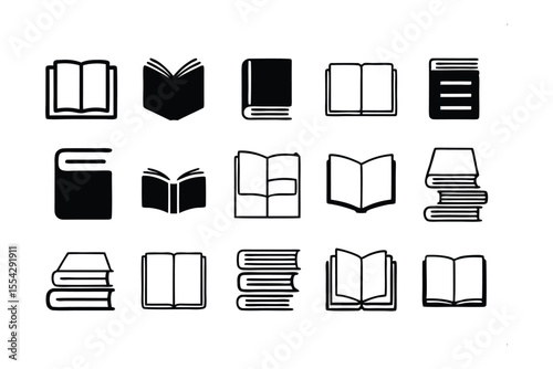 Collection of Book Icons: A comprehensive compilation of distinct book icons in diverse styles, perfectly capturing the essence of literature, knowledge, and learning.