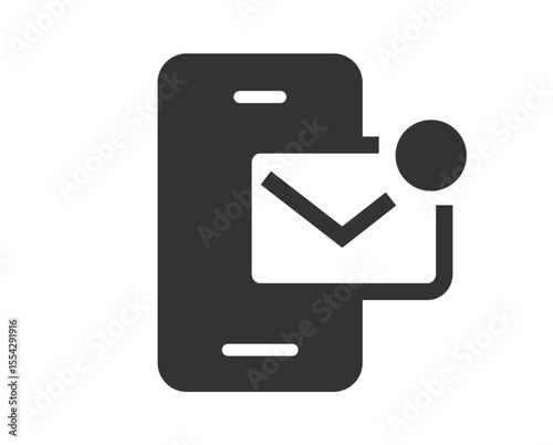 New email message on mobile cell phone icon vector simple graphic illustration solid pictogram, cellphone smartphone incoming mail letter silhouette sign symbol, unread sms notification notice