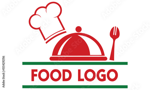 A simple and modern red and green food logo featuring a chef s hat a cloche and a fork perfect for restaurants or culinary businesses