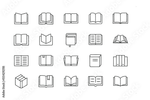 Illustrated Books: A collection of minimalist book icons, symbolizing the core of knowledge and education, perfect for any educational or literary project.