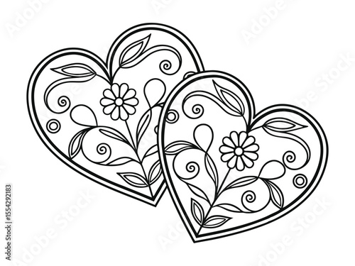 Valentine heart coloring page. You can print it on standard paper. Floral heart. Heart background.