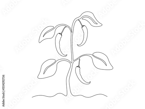 Abstract hot chili pepper bush in the garden,on the farm,agriculture,cottage. continuous single one line art drawing sketch, logo