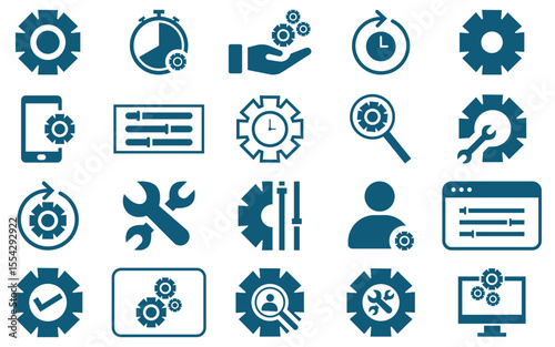 Minimal Gear and Settings Icon Set – Editable Thin Line Vector for UI, Technology, and Configuration