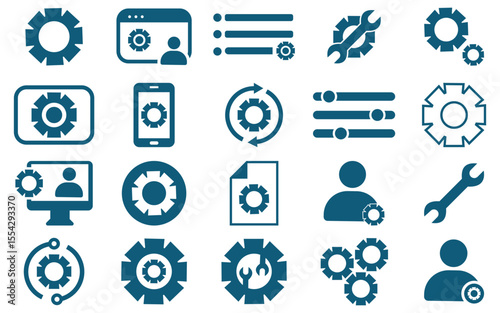 Minimal Gear and Settings Icon Set – Editable Thin Line Vector for UI, Technology, and Configuration