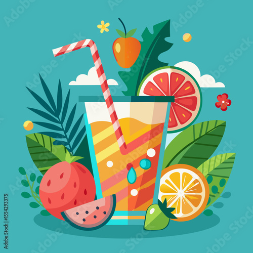 glass of juice and fruits