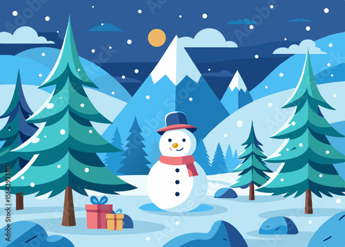 snowman and christmas tree