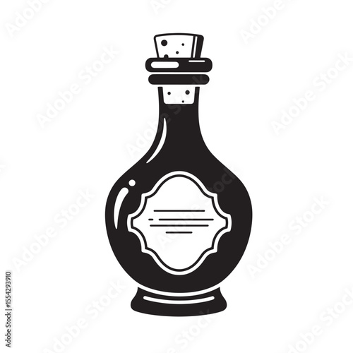Vintage art silhouette of an apothecary bottle with cork and label for design projects