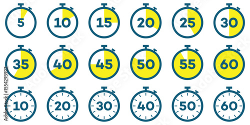 Countdown Timer and Stopwatch Icon Set – Vector Clock Symbols for Time Tracking and Cooking Labels