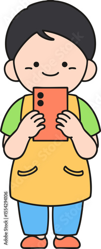 Vector image of a boy holding a smartphone
