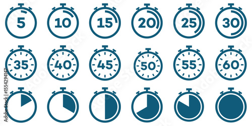 Countdown Timer and Stopwatch Icon Set – Vector Clock Symbols for Time Tracking and Cooking Labels
