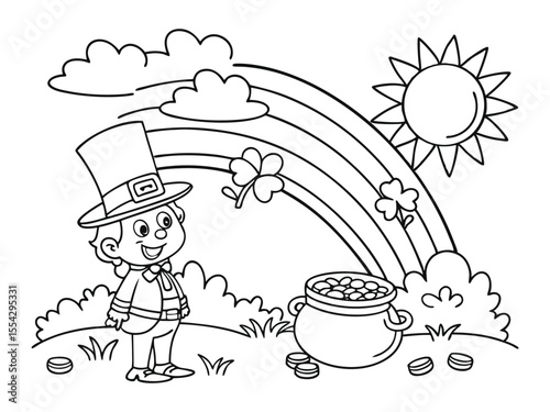 St patrick's Day coloring page, pot of gold at the rainbow's end. Ready to print on the stand. 