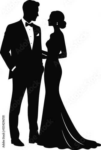 Elegant Formal Couple Silhouette - Romantic Profile Illustration