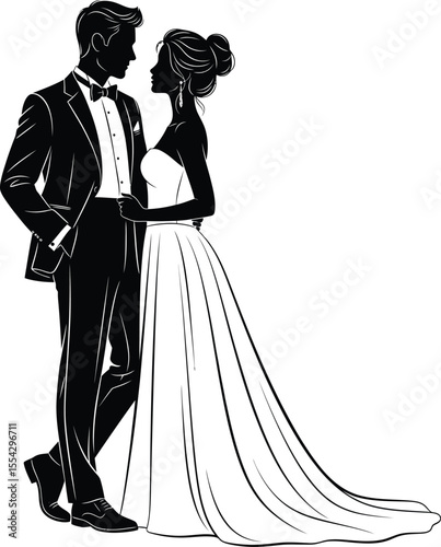 Elegant Formal Couple Silhouette - Romantic Profile Illustration