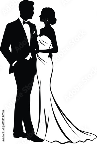 Elegant Formal Couple Silhouette - Romantic Profile Illustration