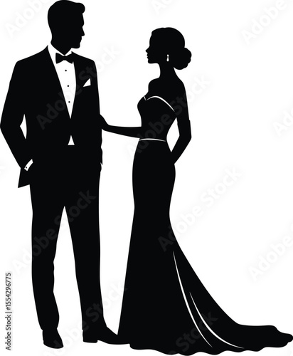Elegant Formal Couple Silhouette - Romantic Profile Illustration